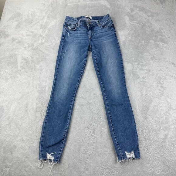 Paige Verdugo Ankle Blue Denim Distressed Jeans 24x27 - Picture 1 of 13